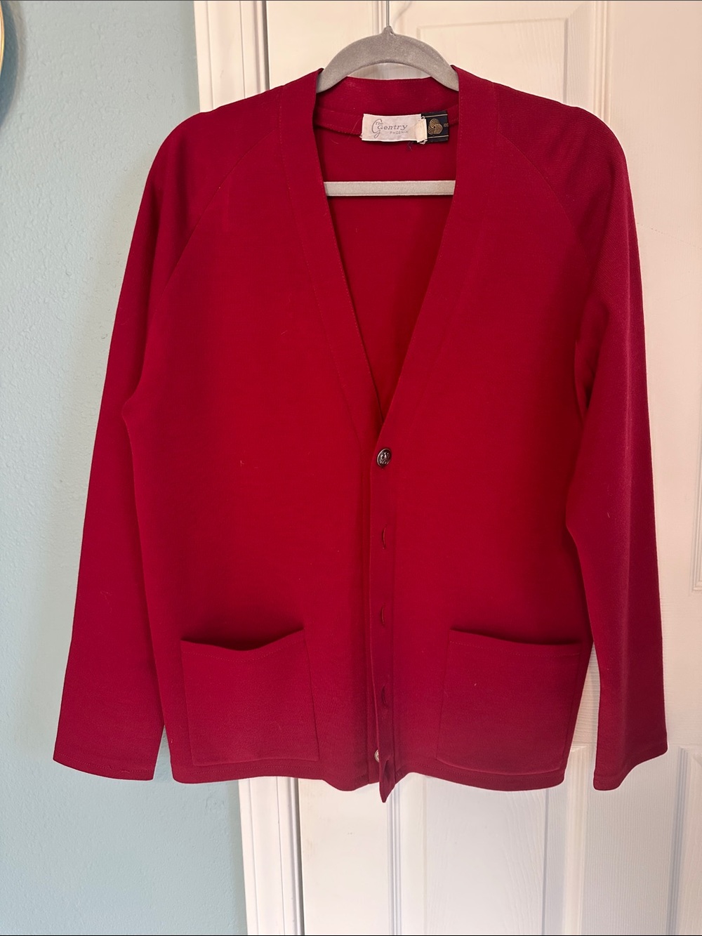 Vintage The Gentry Phoenix Red Wool Cardigan with Front Pockets